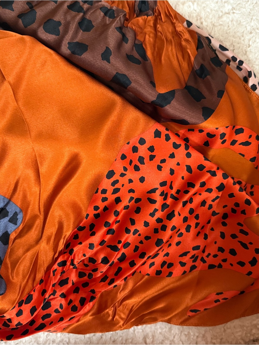 3/$20. Bright Orange Animal Print Square Satin Scarf.